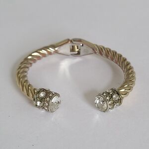 Vintage Banana Republic Gold Rhinestone Twist Open Cuff Hinged Bangle Bracelet